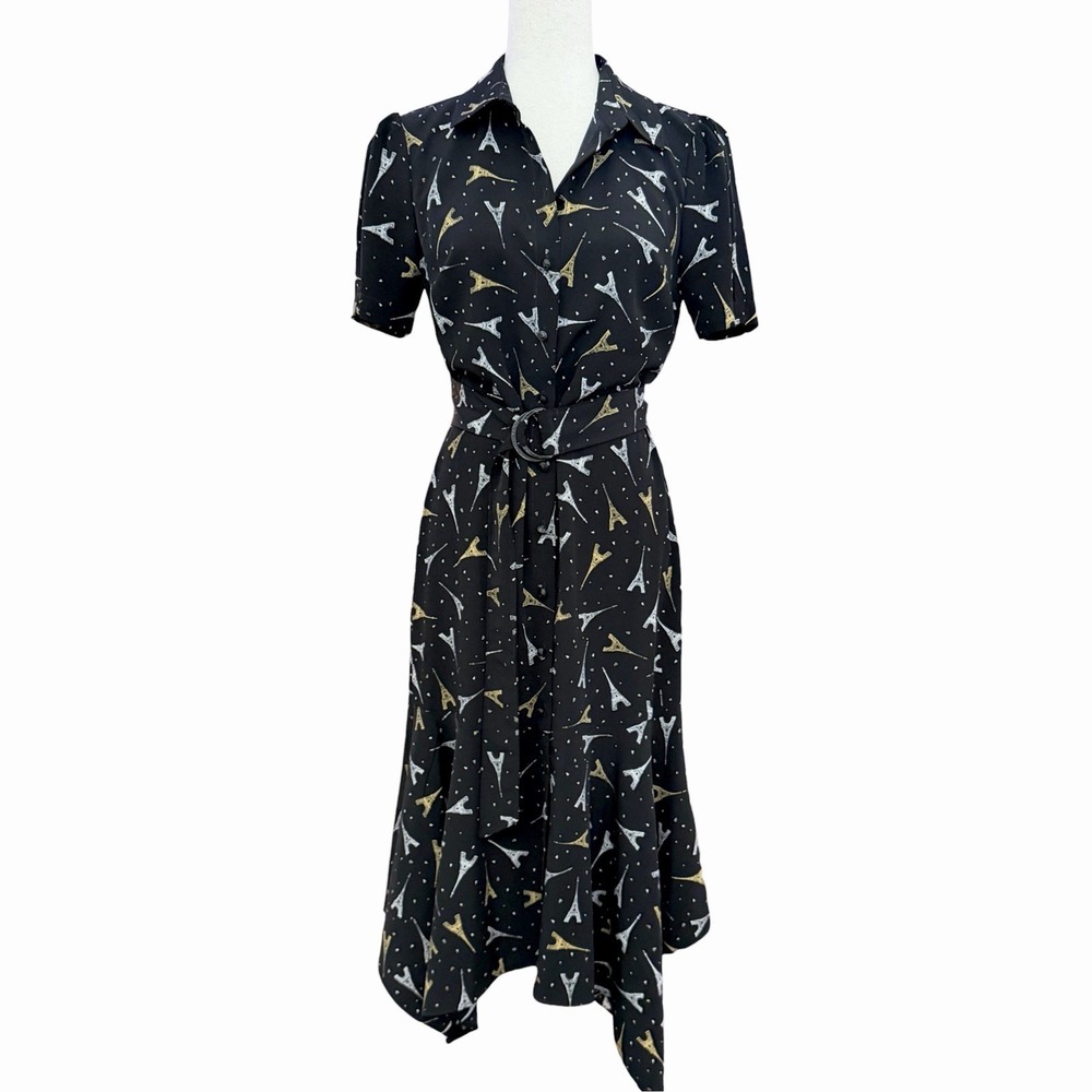 Karl Lagerfeld Paris Eiffel Tower Black Dress 4 • Handkerchief Hem Parisian Chic
